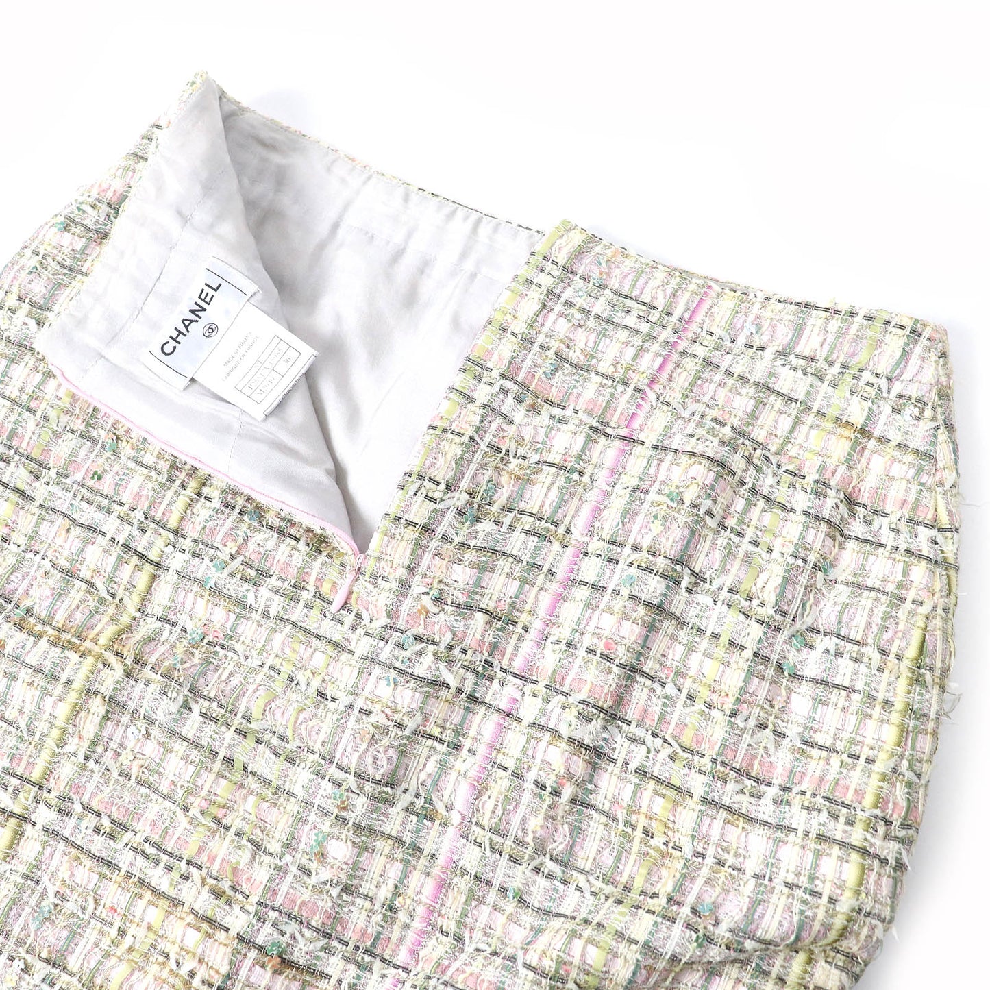 Chanel Tweed Skirt Silk Blend Beige Multicolor 36