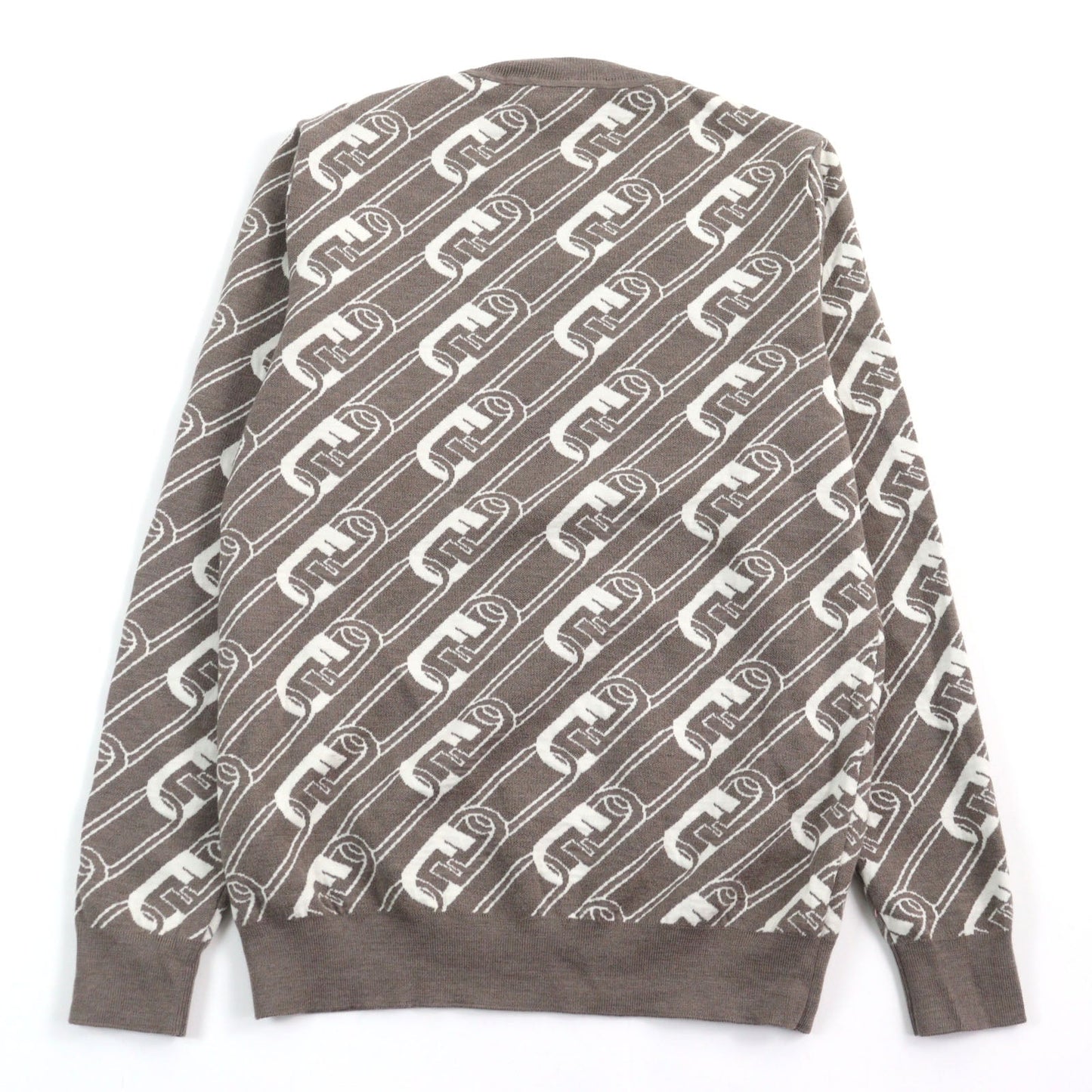 Fendi Knit Outer Material Virgin Wool Mens Handbag White Brown Travel Bag