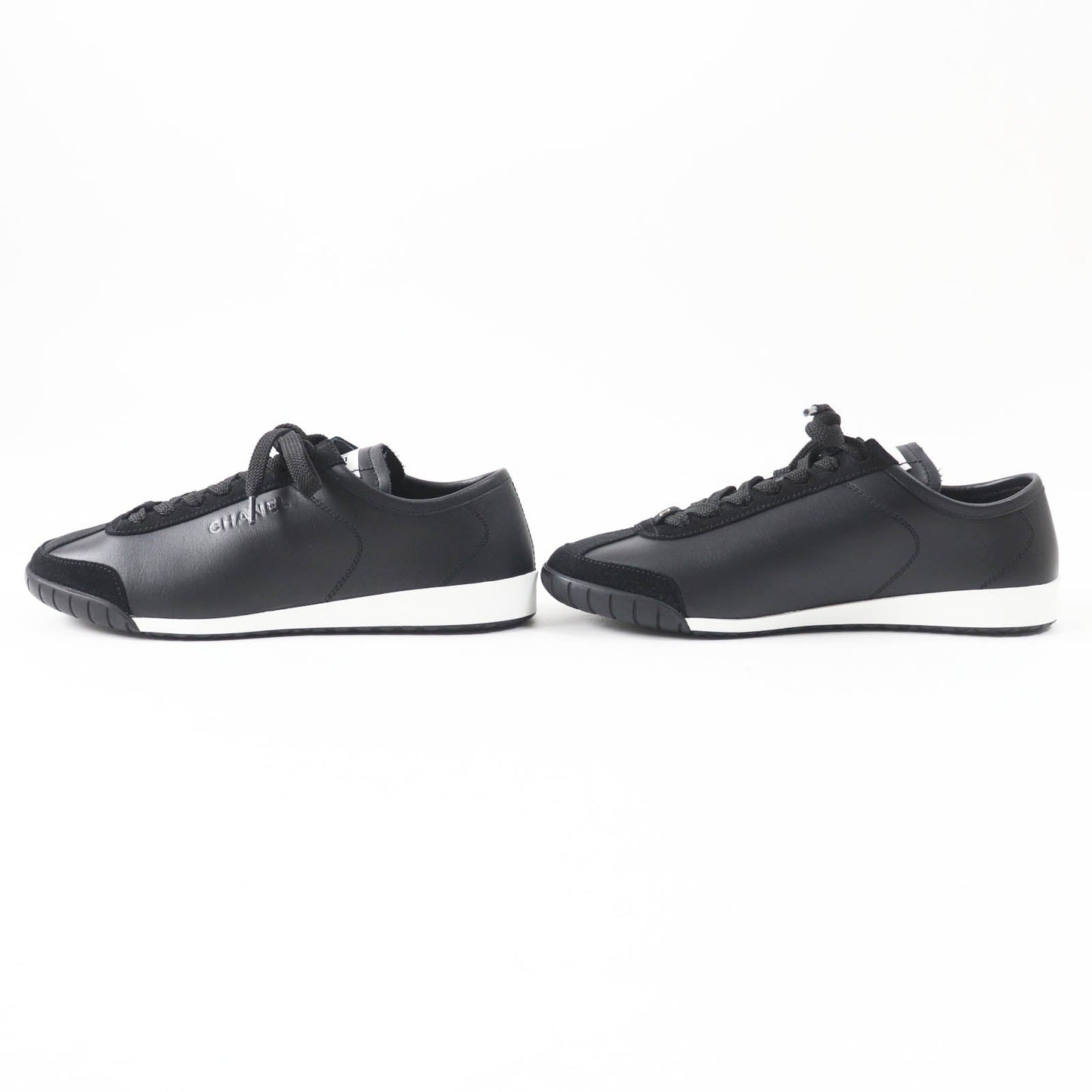 Chanel Calf Leather Suede Sneakers Black White 36