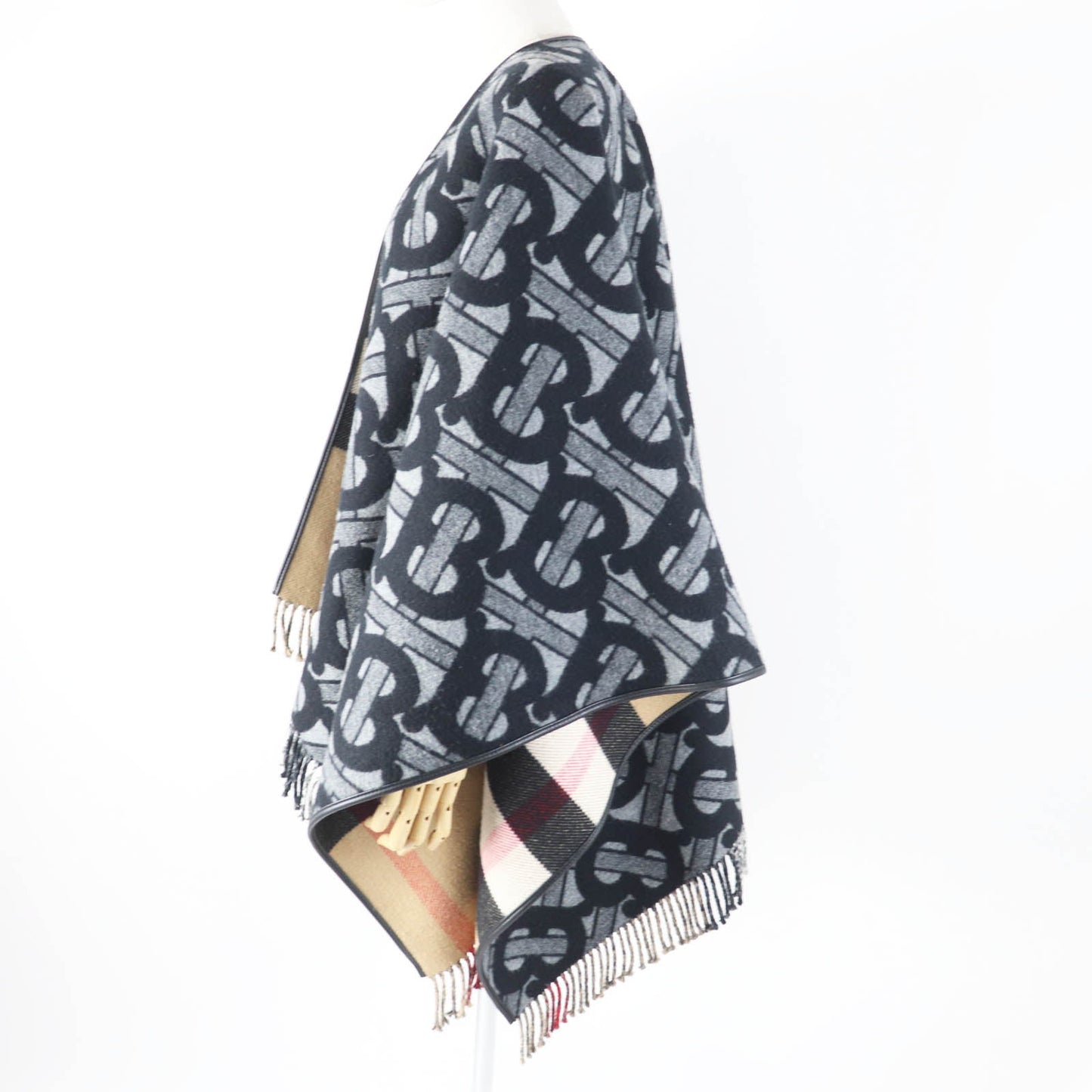 Burberry Poncho Main Wool Main Cashmere Part Lamb Grey Leather Black Gray Travel Bag