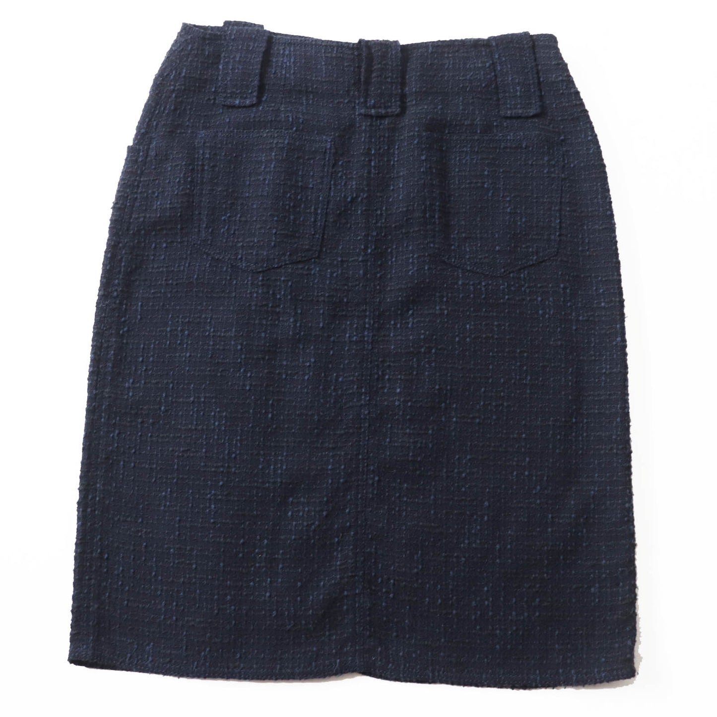 Chanel Wool Cotton Tweed Skirt Navy Black 40