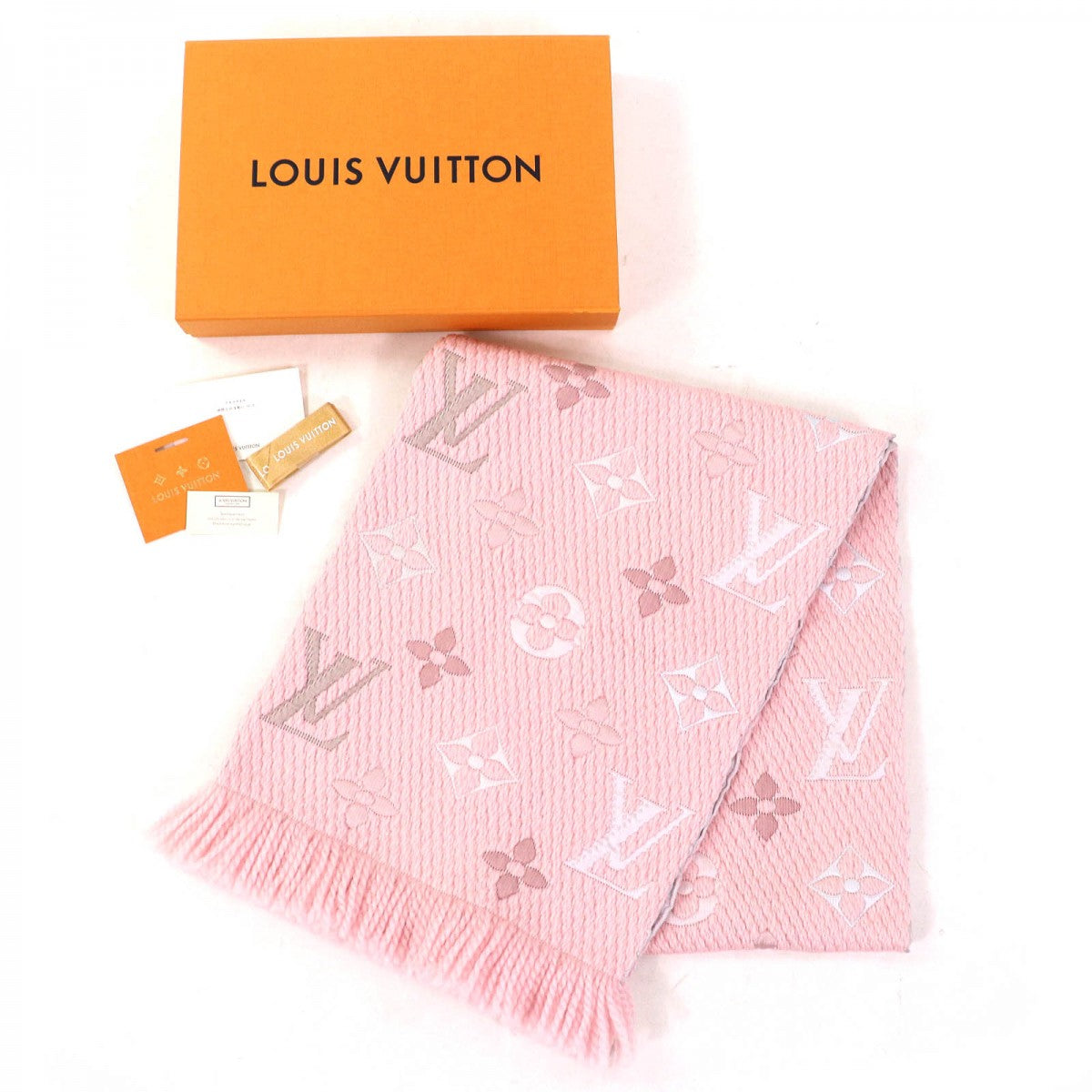 Louis Vuitton Scarf M73057 Crystal Escharp Mania Wool Pink Logo Apparel