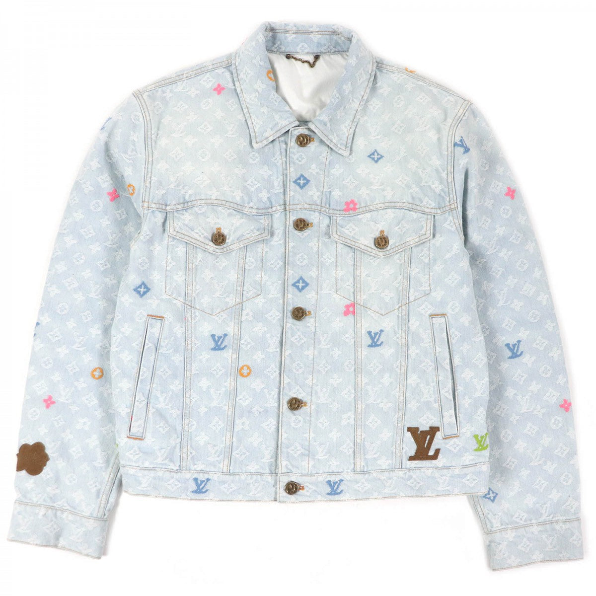 Louis Vuitton Jacket part cowhide Indigo 46 Leather Denim Cotton Blue Apparel