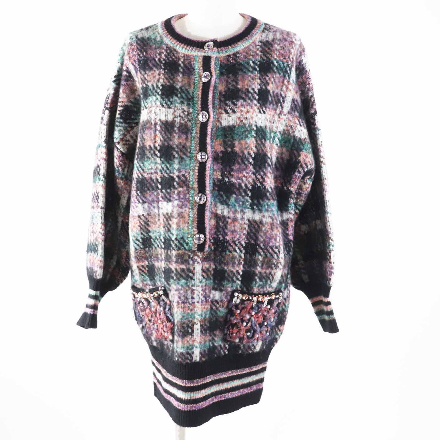 Chanel P72935 Cashmere Wool Gripoa Button Mix Knit One Piece