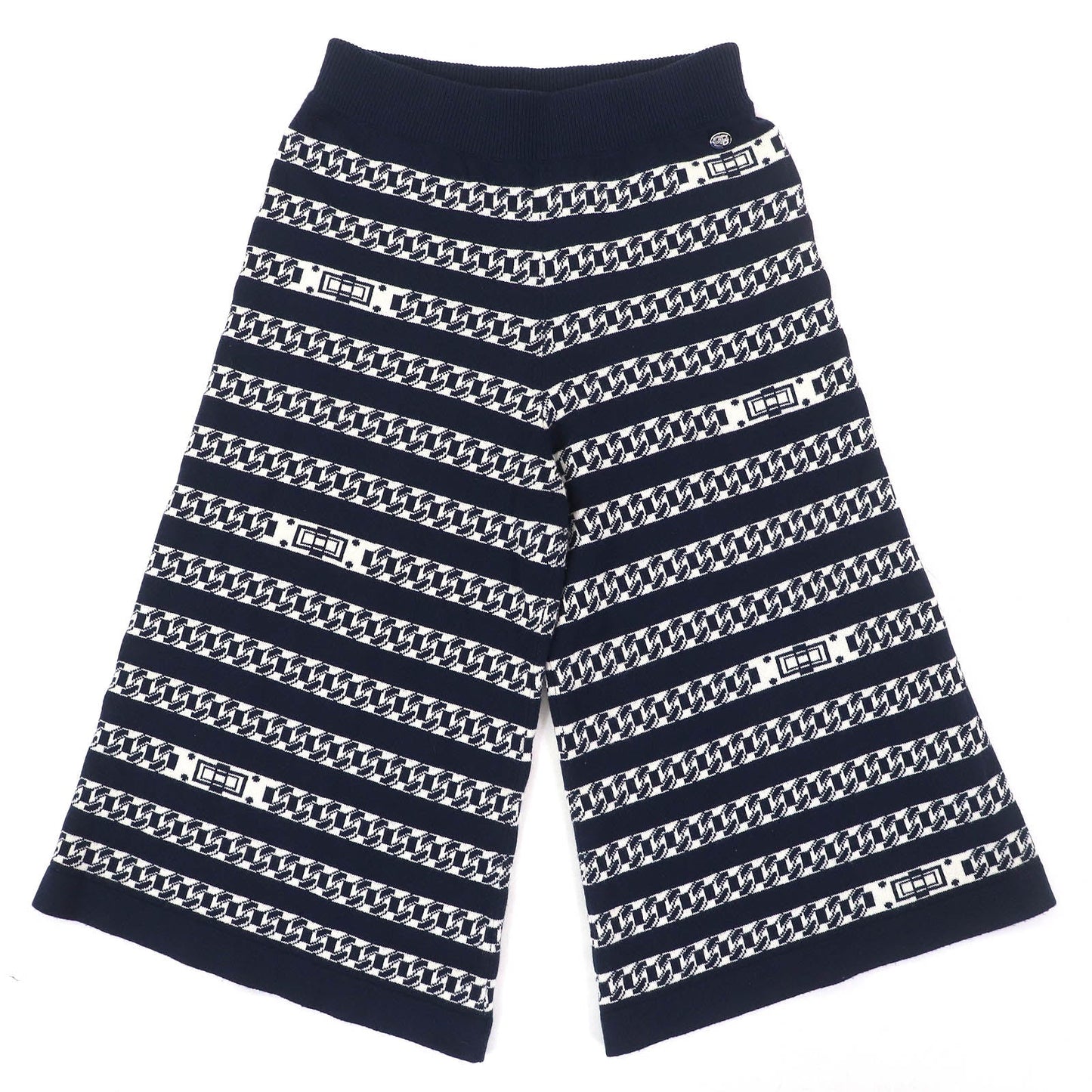 Chanel COCO Mark Chain & Tongue Lock Pattern Knit Wide Pants