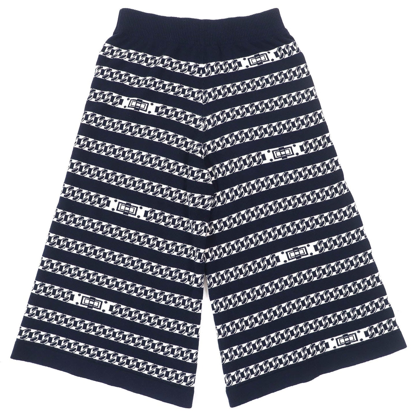 Chanel COCO Mark Chain & Tongue Lock Pattern Knit Wide Pants