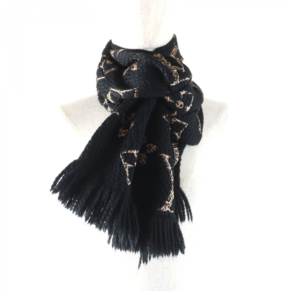 Louis Vuitton Scarf M75885 Jungle Monogram Wool Black Beige