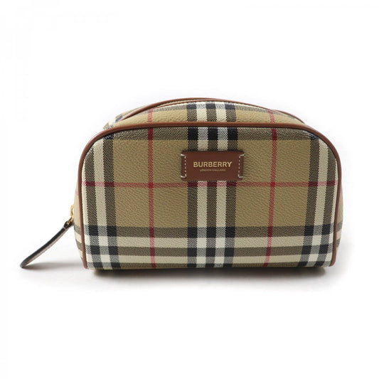 Burberry Accessory Pouch Part Cowhide Main Acrylic Cotton Polyurethane Beige Travel Bag