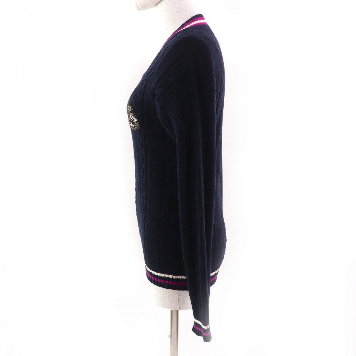 Chanel knit cashmere Navy Purple 36 White Handbag