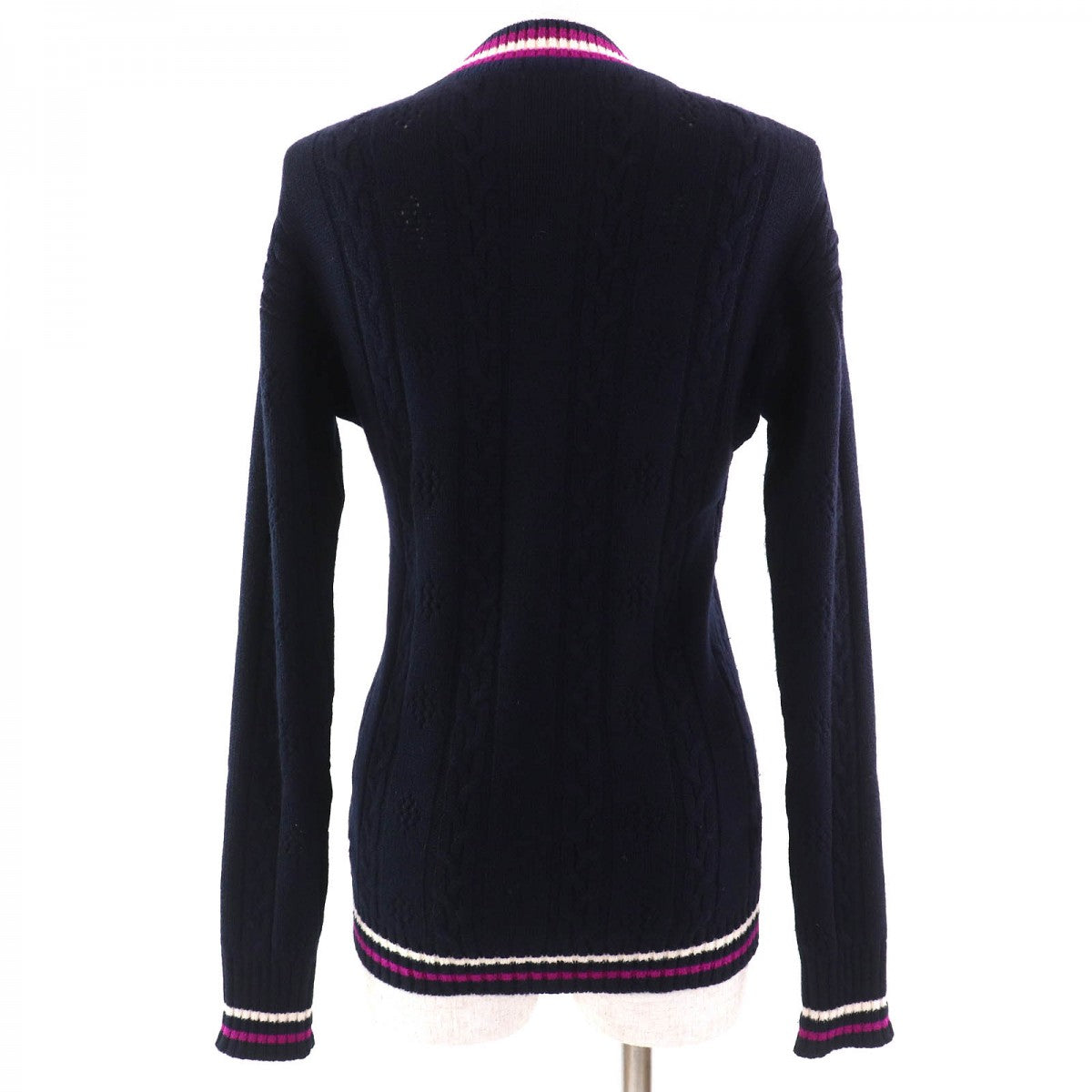 Chanel knit cashmere Navy Purple 36 White Handbag