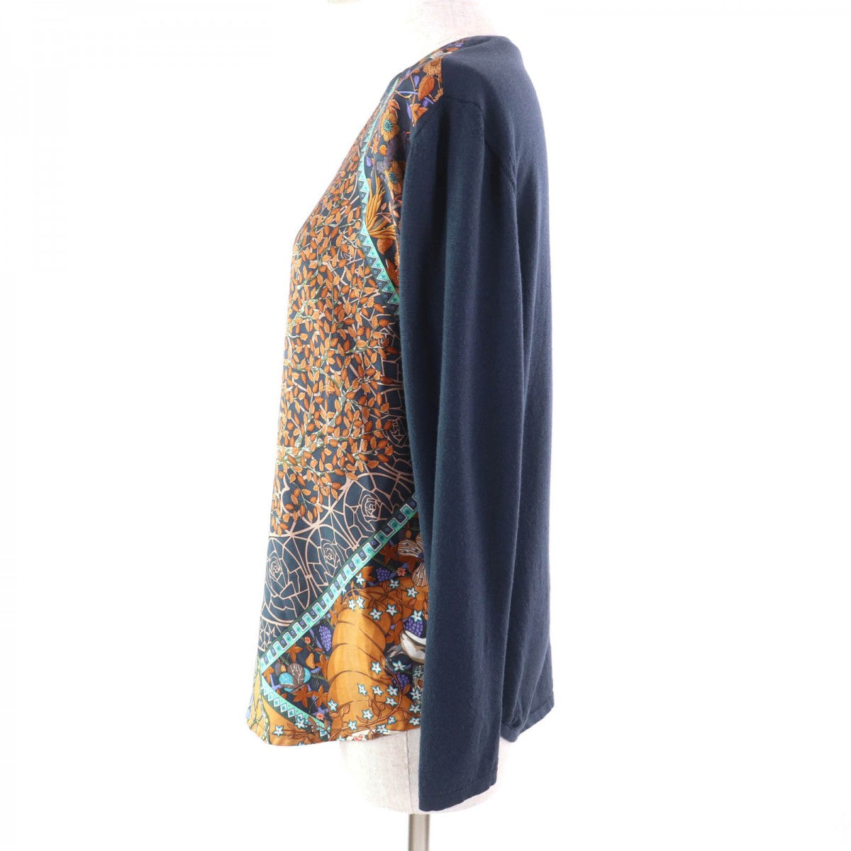 Knit Silk Navy Multi L Handbag Travel Bag