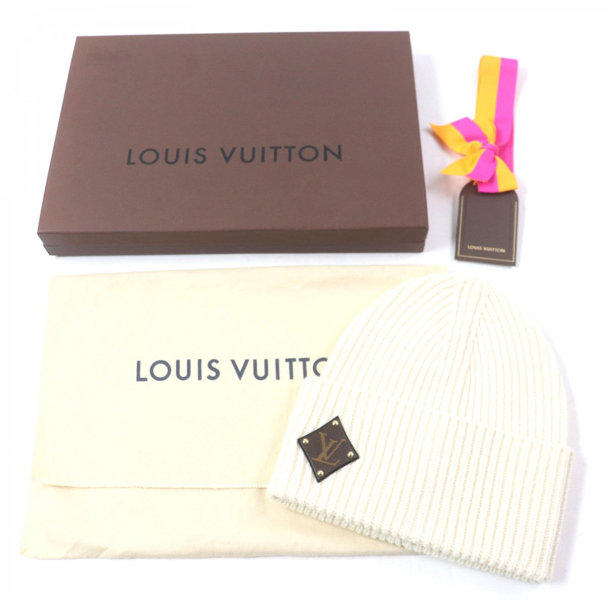 Louis Vuitton Knit M76707 parts cowhide Parts Leather Wool Hat
