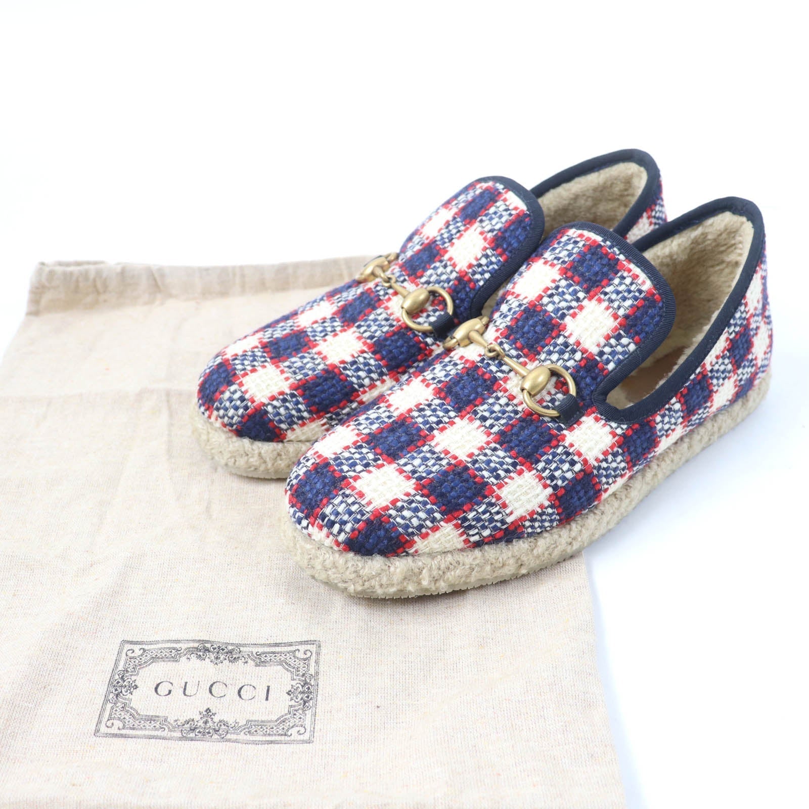 Gucci Horsebit Tweed Boa Espadrilles Handbag Leather Travel Bag