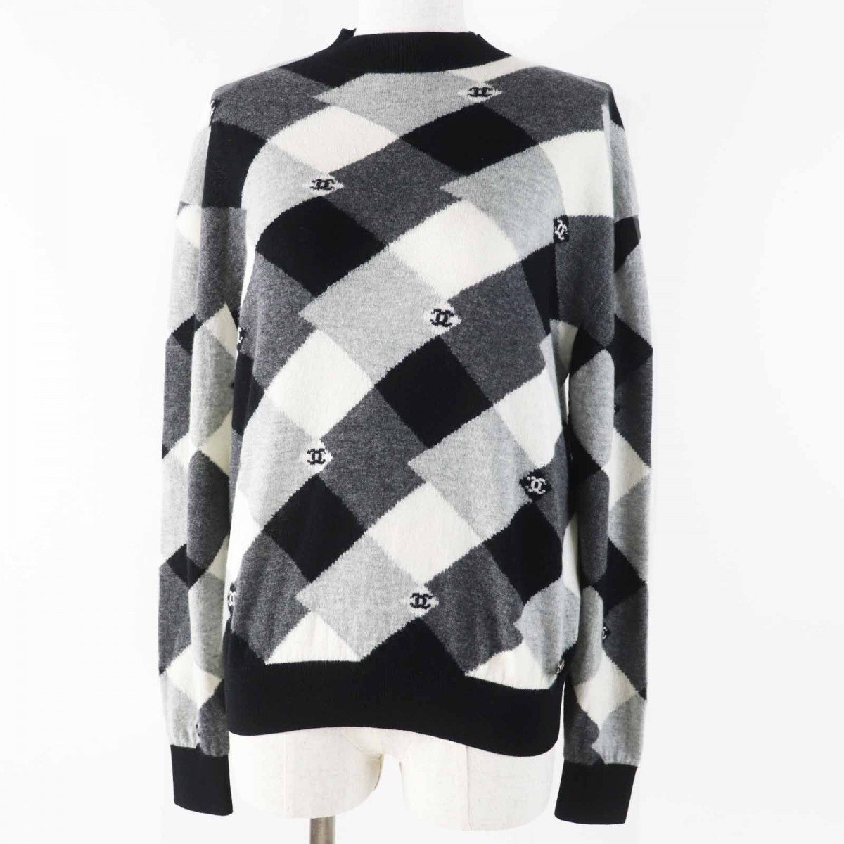 Chanel knit part 90 cashmere part 10 Black White Gray Handbag