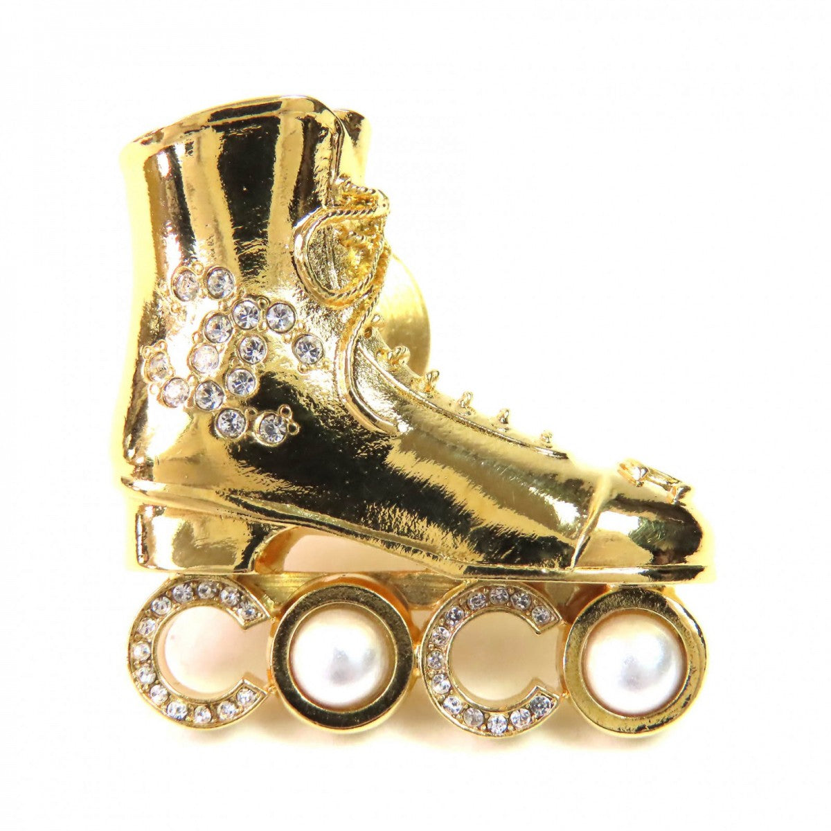 Chanel Brooch F24 Plated Faux Pearl Rhinestone Gold Handbag