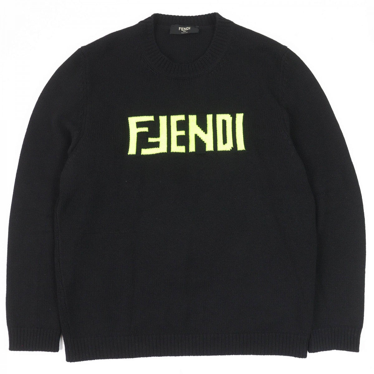 Fendi Knit Main Cashmere Part Neon Mens Handbag Nylon Black Yellow Travel Bag