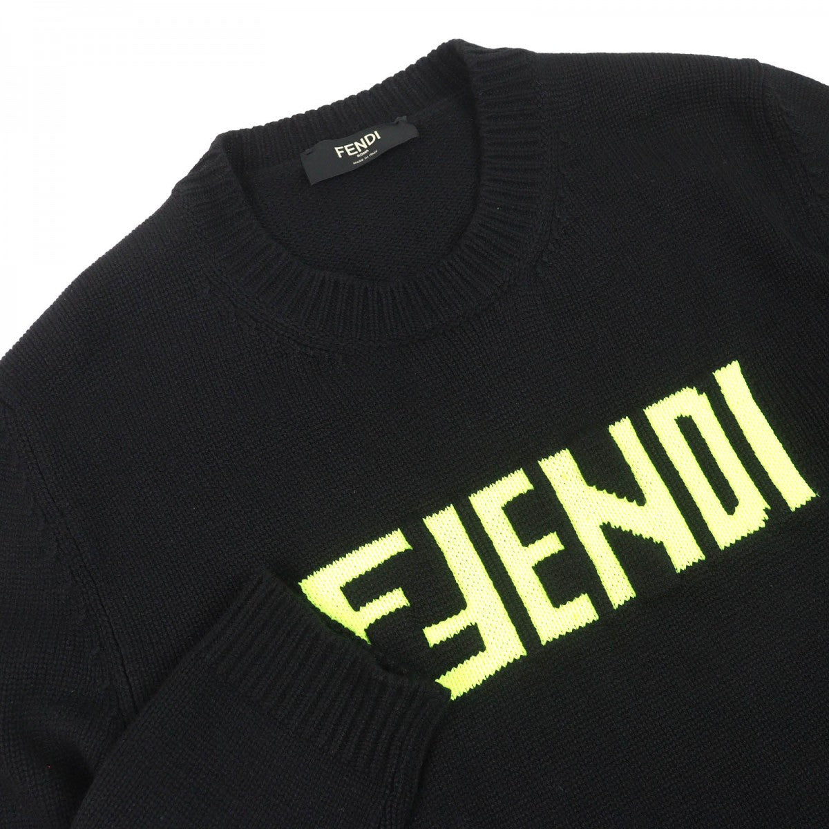 Fendi Knit Main Cashmere Part Neon Mens Handbag Nylon Black Yellow Travel Bag