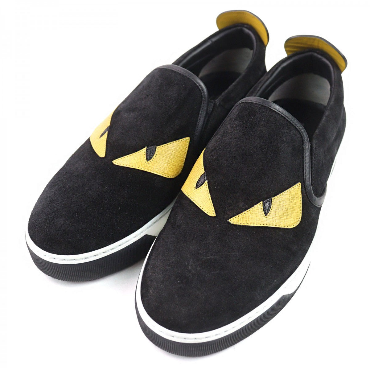 Fendi Slip On 7E0904 Main Monster Bugs Eye Mens Leather Suede Black Travel Bag