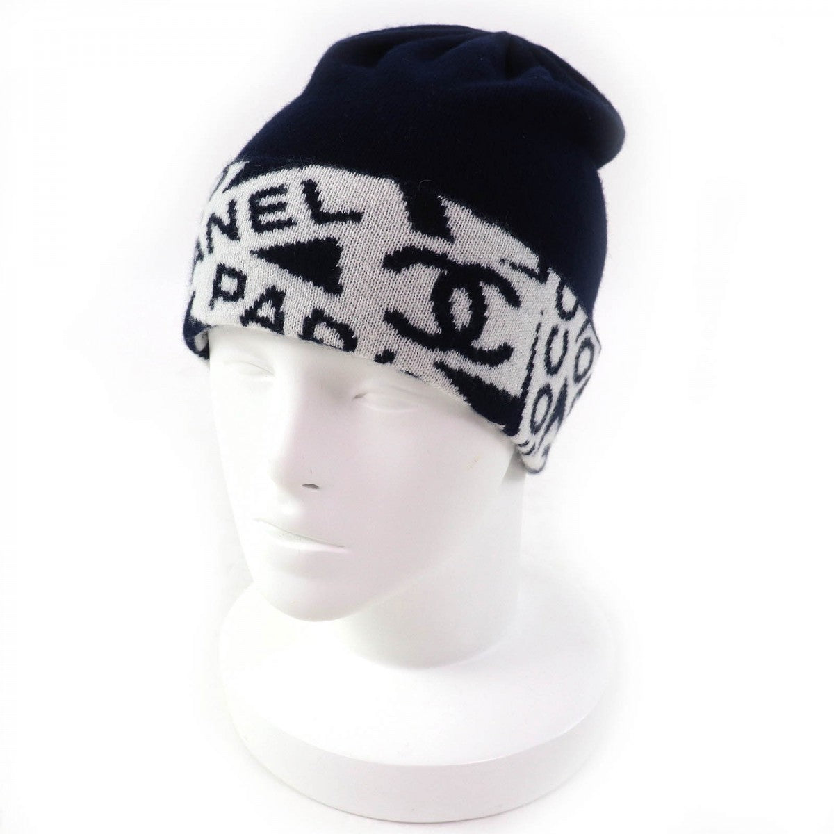Chanel Knit cap cashmere Navy White Hat