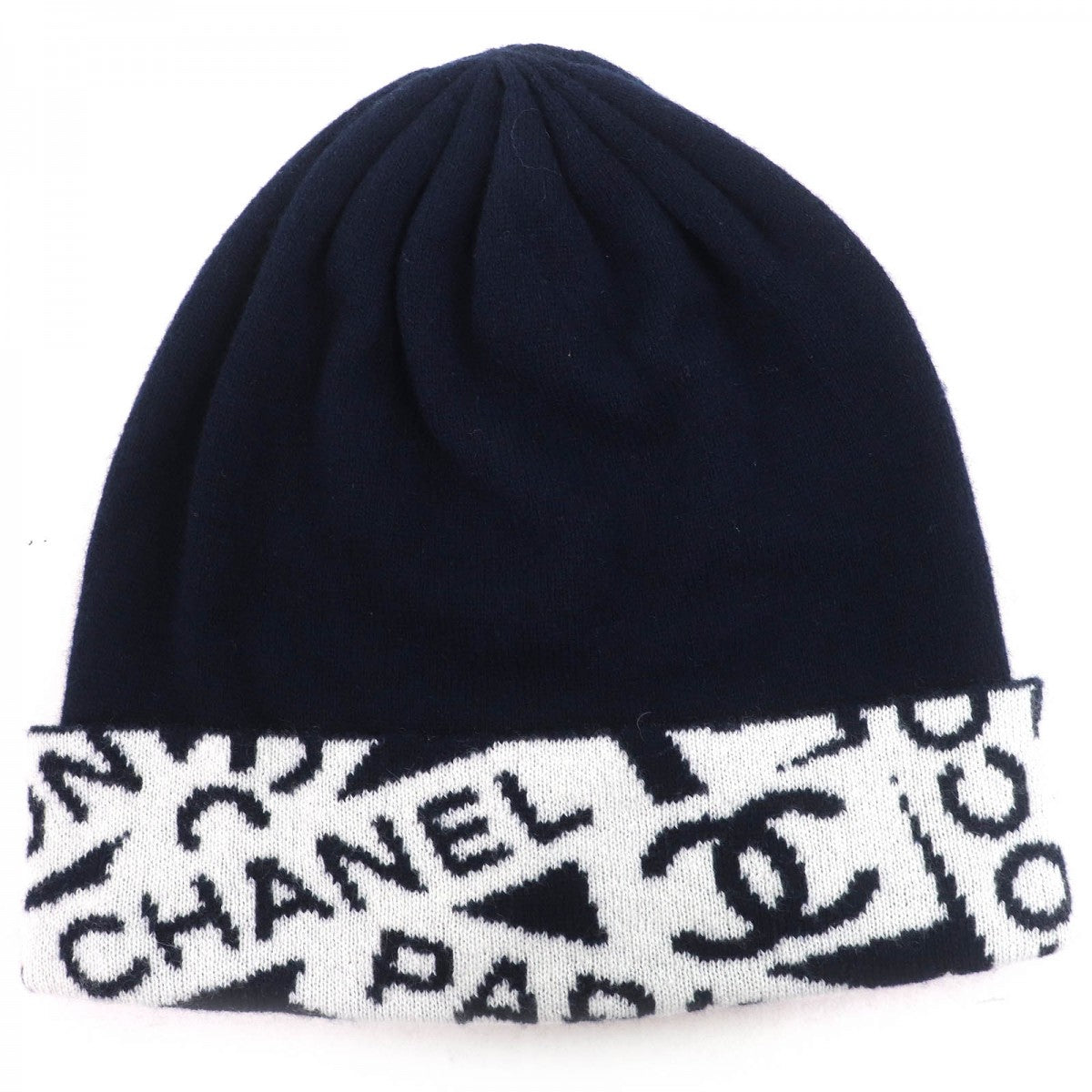 Chanel Knit cap cashmere Navy White Hat