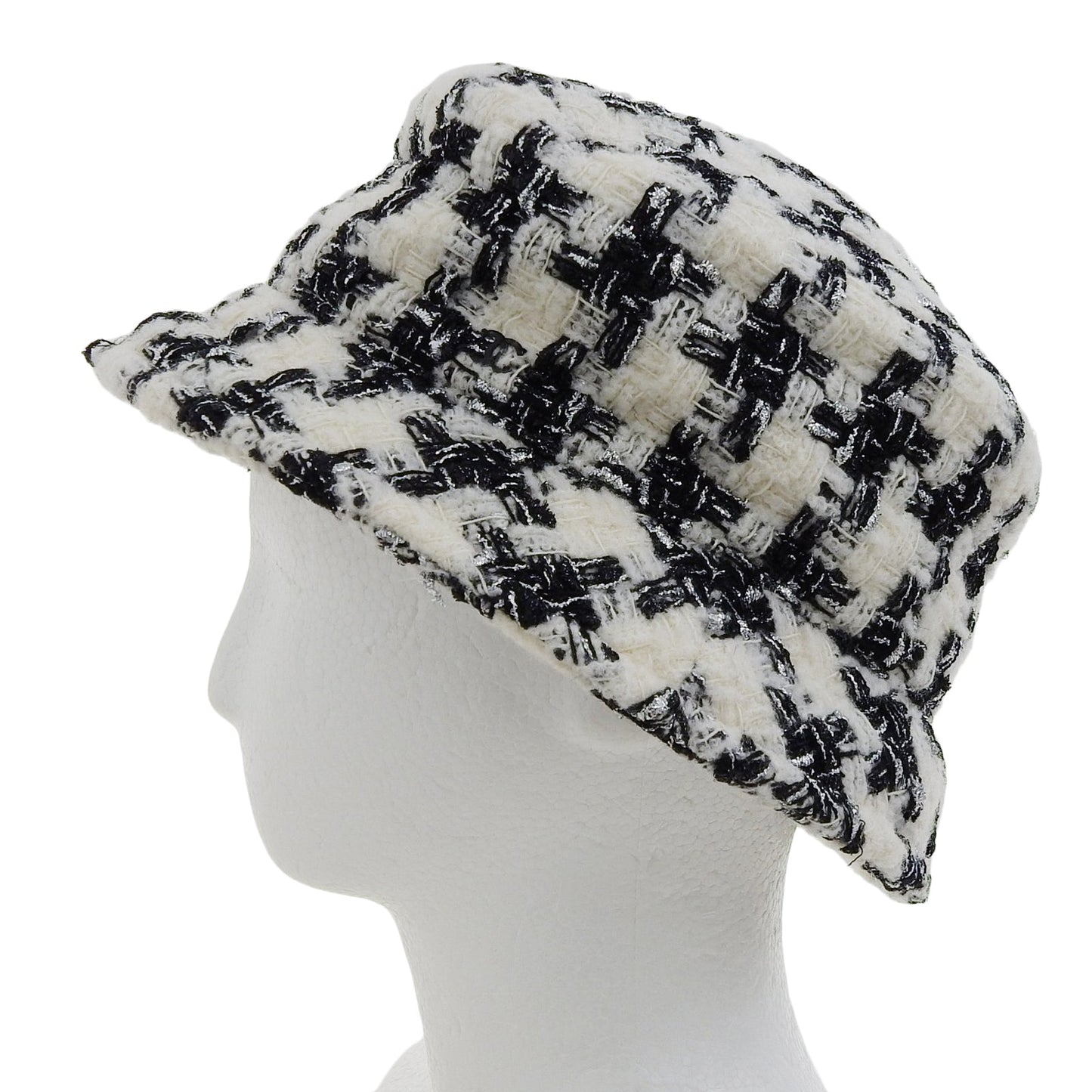 Chanel COCO Mark Houndstooth Tweed Hat Wool Hat