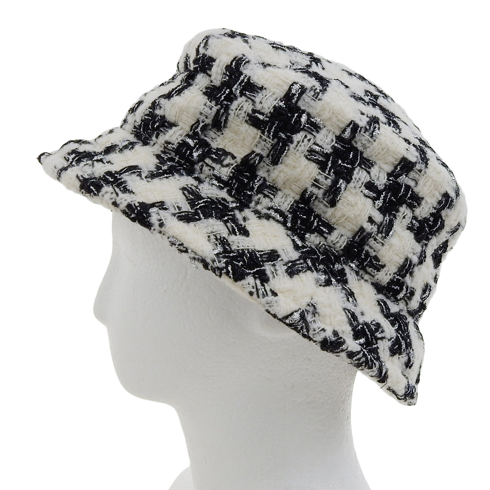 Chanel COCO Mark Houndstooth Tweed Hat Wool Hat