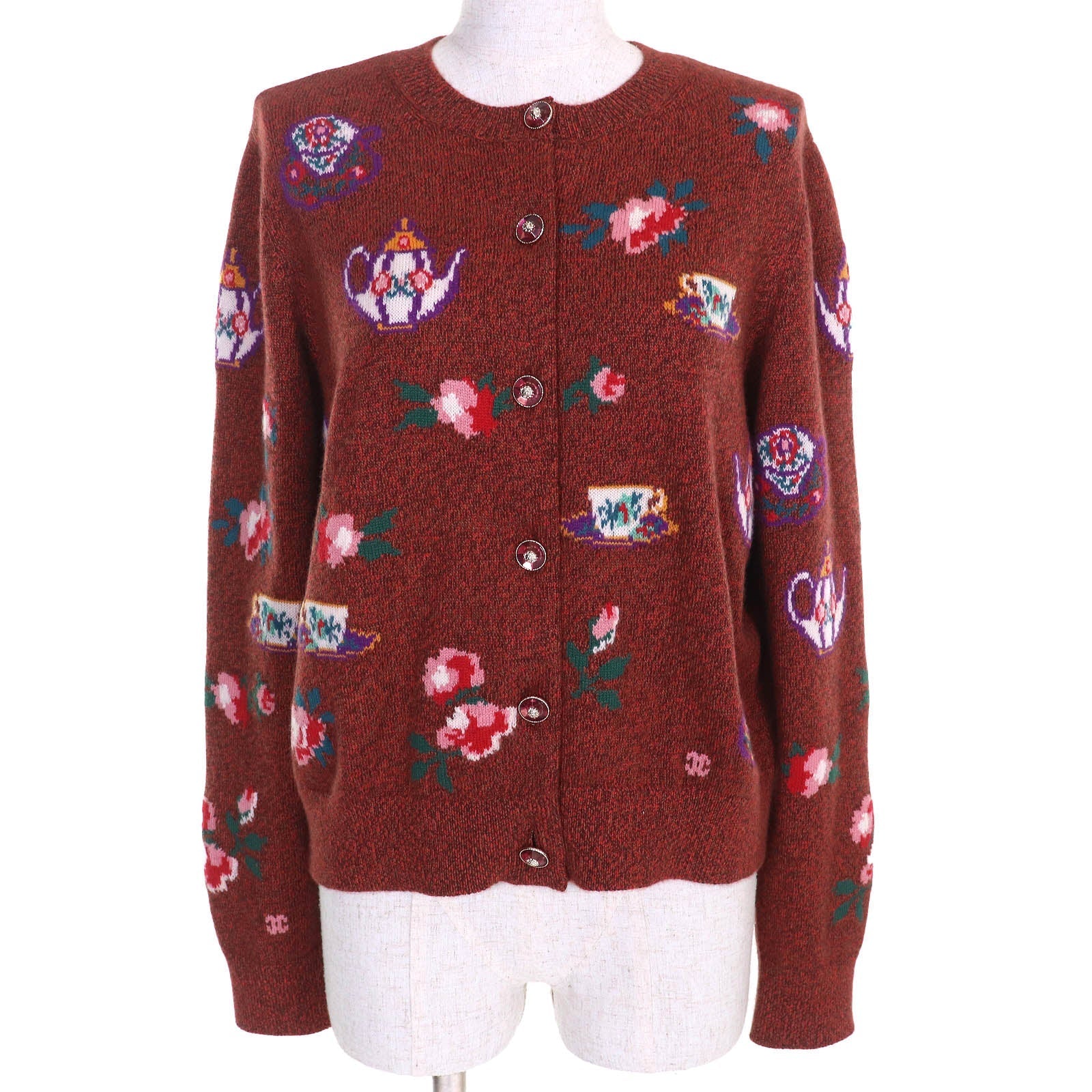 Chanel Lion Button Teacup Pot Floral Print Cashmere Cardigan Handbag