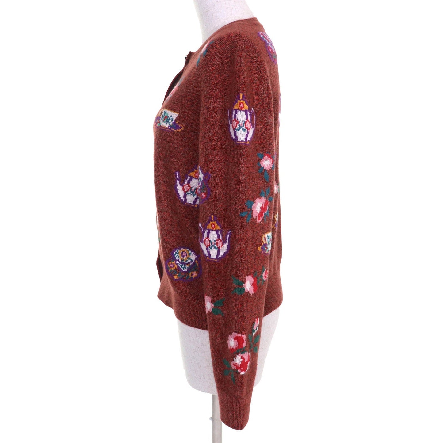 Chanel Lion Button Teacup Pot Floral Print Cashmere Cardigan