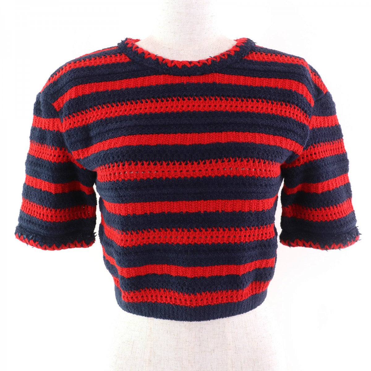 Chanel Short sleeve knit 21C cotton Navy Red Handbag