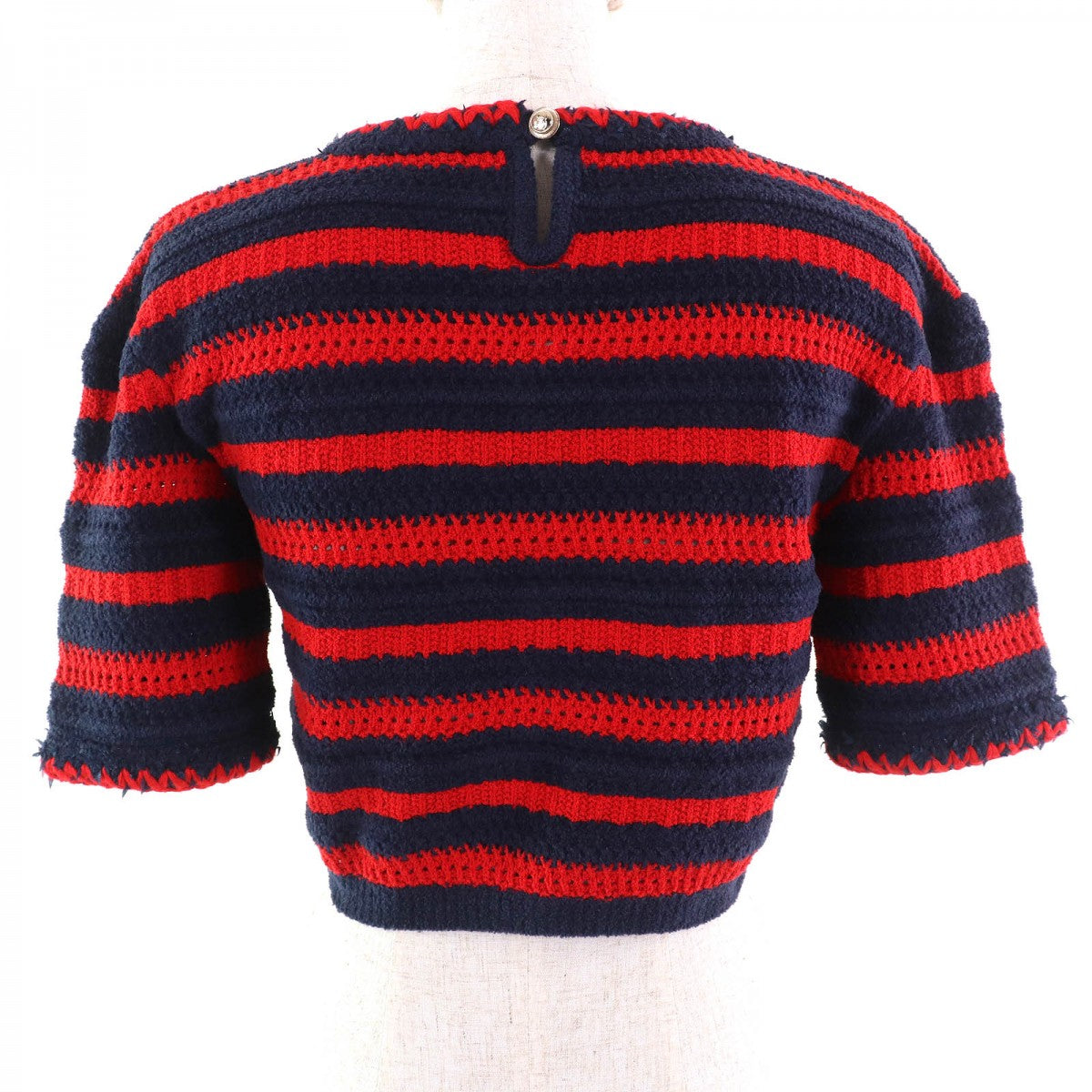 Chanel Short sleeve knit 21C cotton Navy Red Handbag