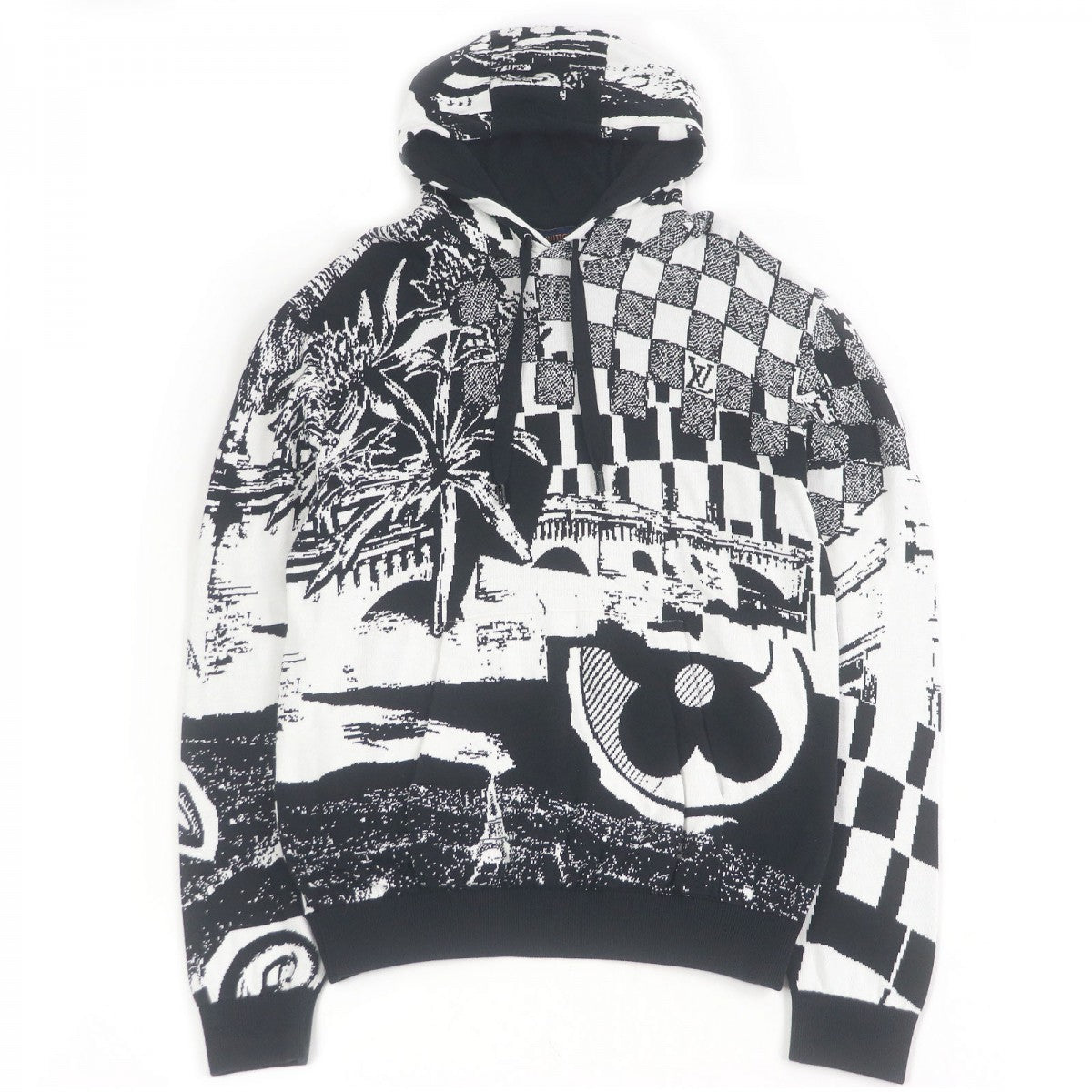 Louis Vuitton Hoodie M Cotton Black White Apparel