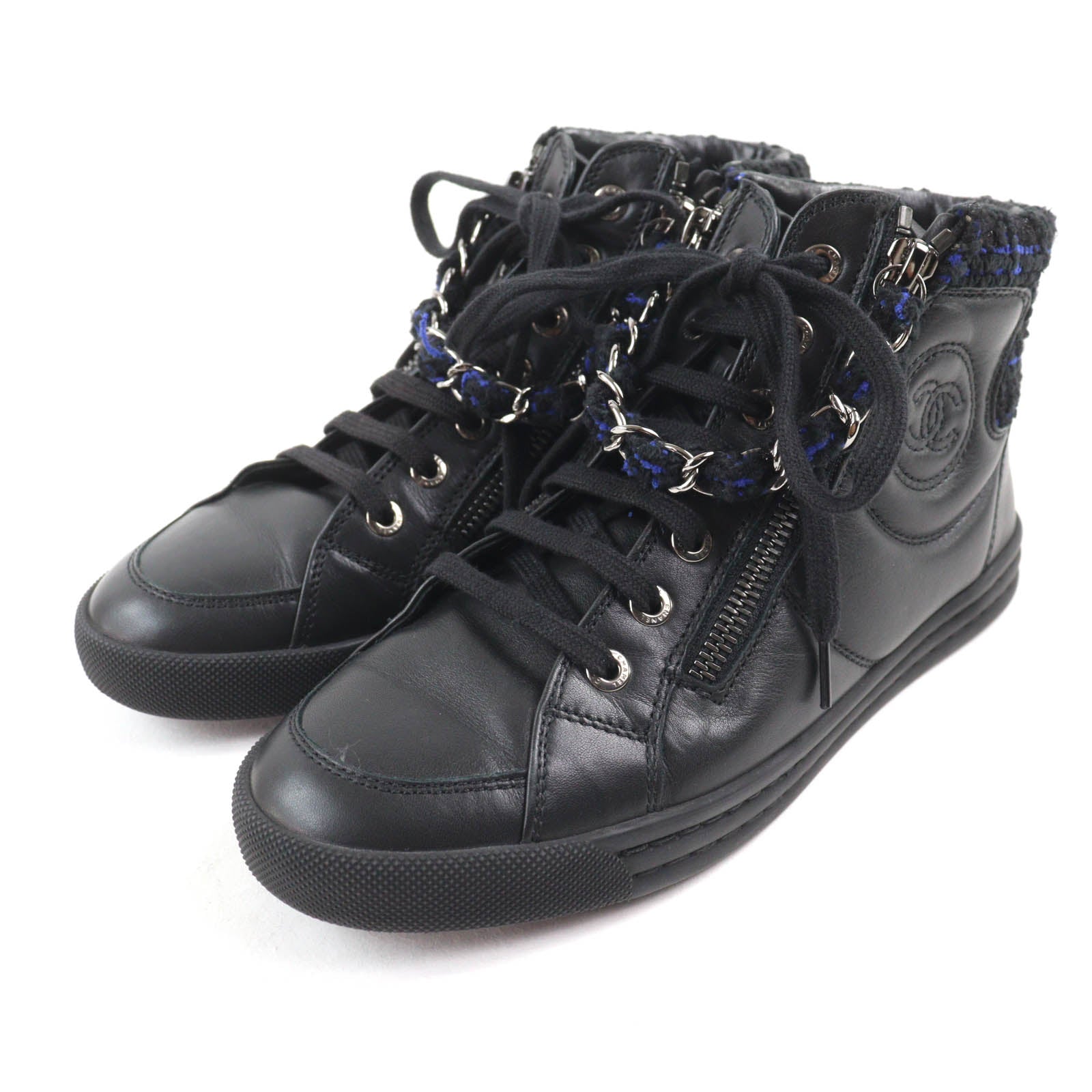 Chanel High Cut Leather Sneakers