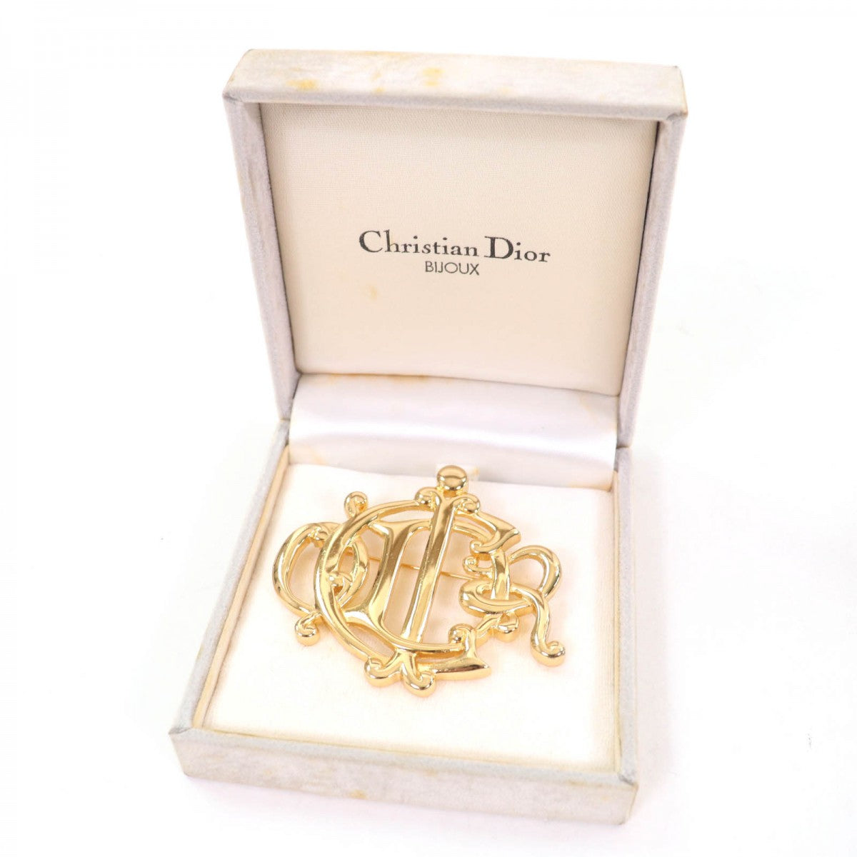 Dior Christian Brooch Plated Handbag Gold Travel Bag