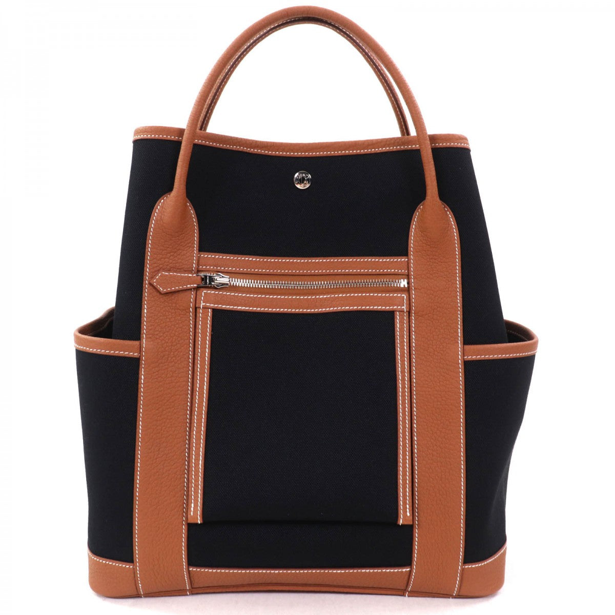 Hermes Tote Bag Toile Military Garden Party Pocket Vertical Black Gold