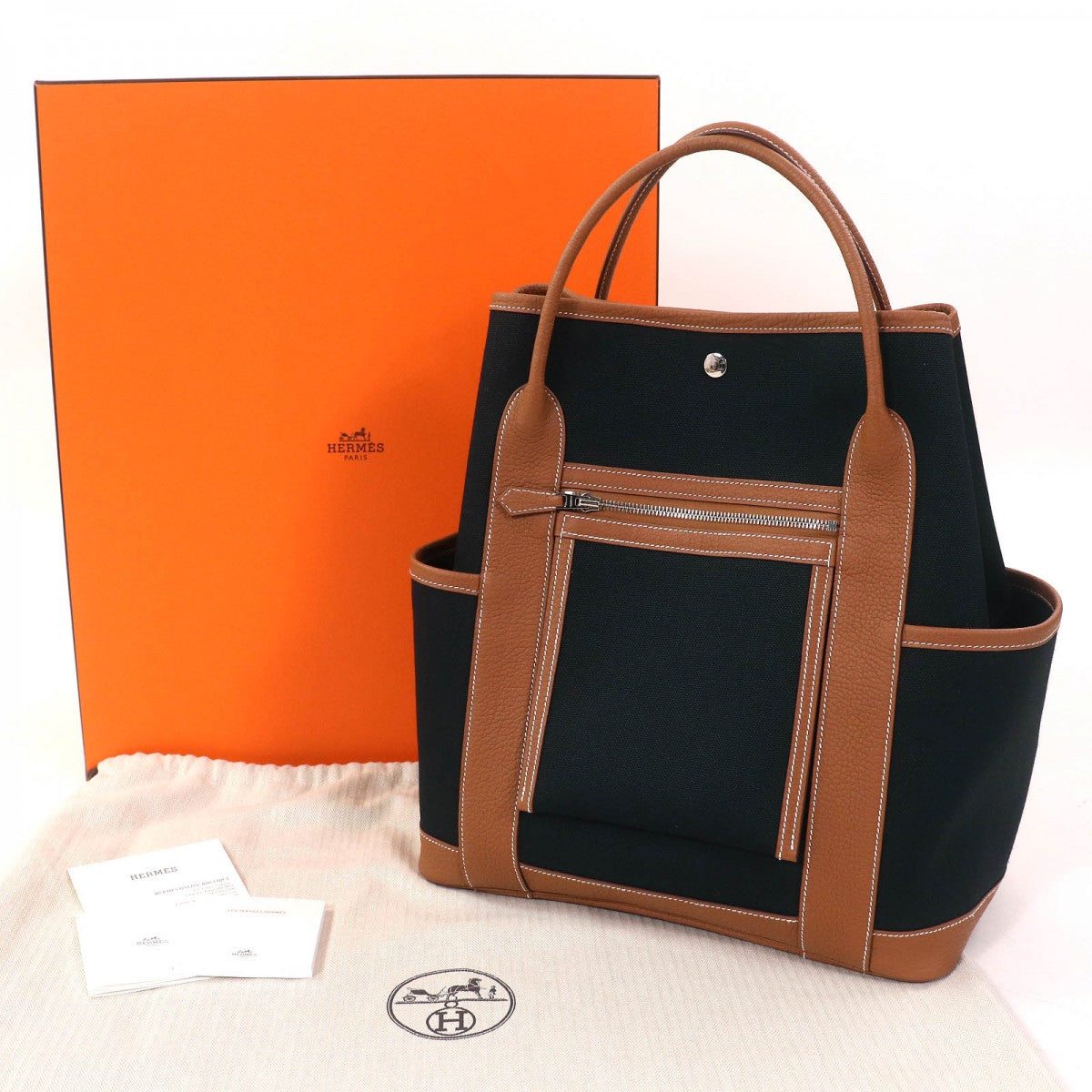 Tote Bag Toile Military Garden Party Pocket Black Gold