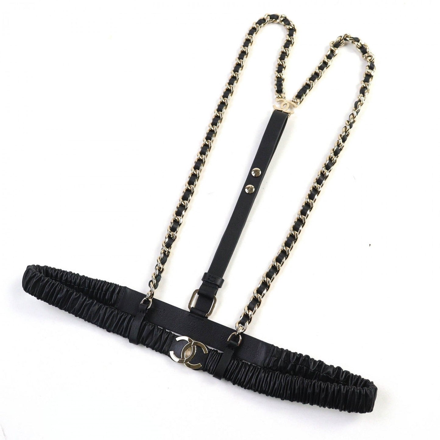 Chanel suspenders 22C 80 32 Black Leather Handbag