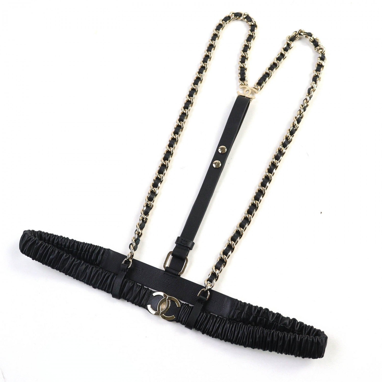 Chanel suspenders 22C 80 32 Black Leather Handbag