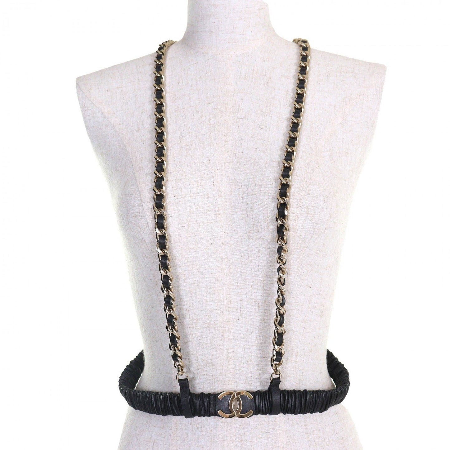 Chanel suspenders 22C 80 32 Black Leather Handbag