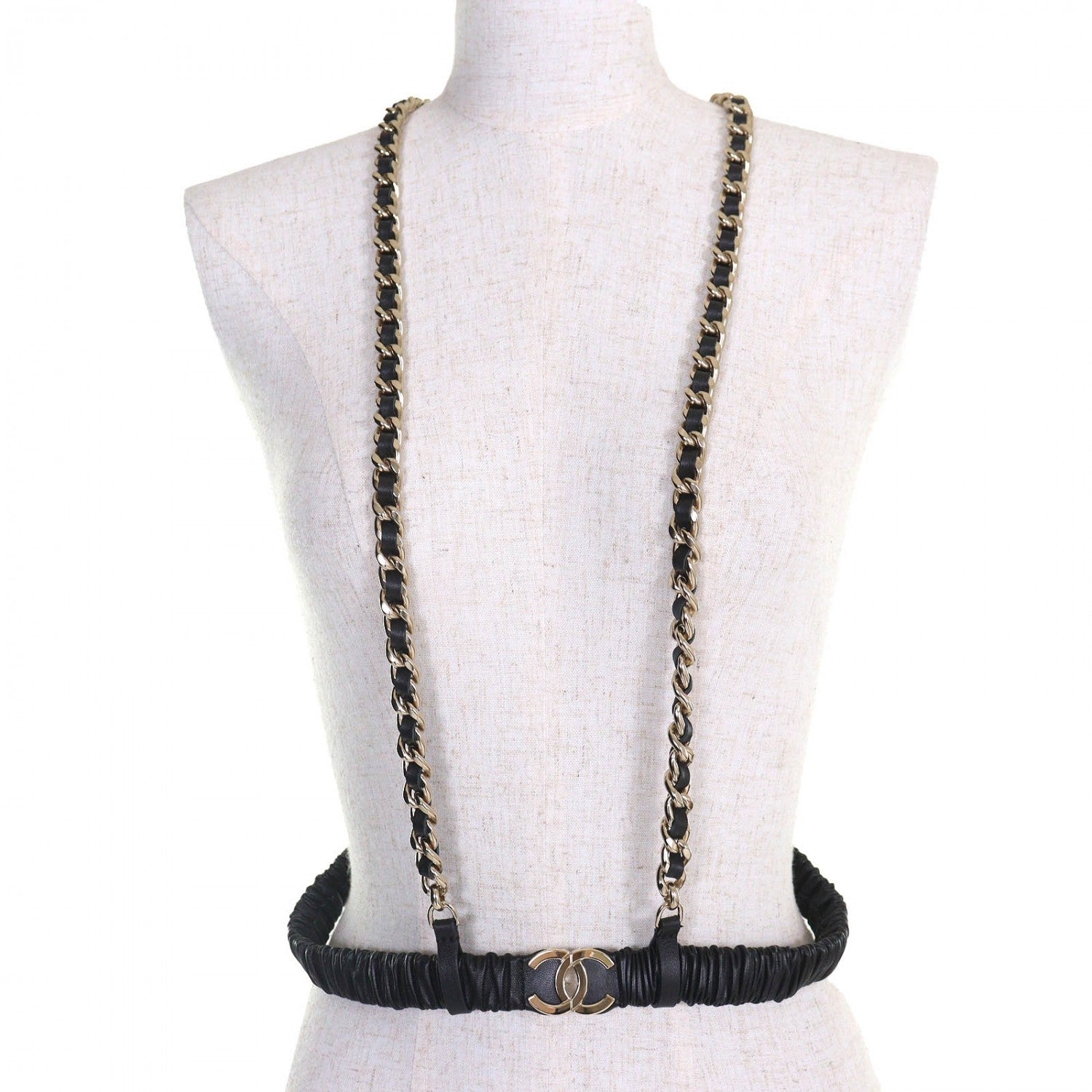 Chanel suspenders 22C 80 32 Black Leather Handbag