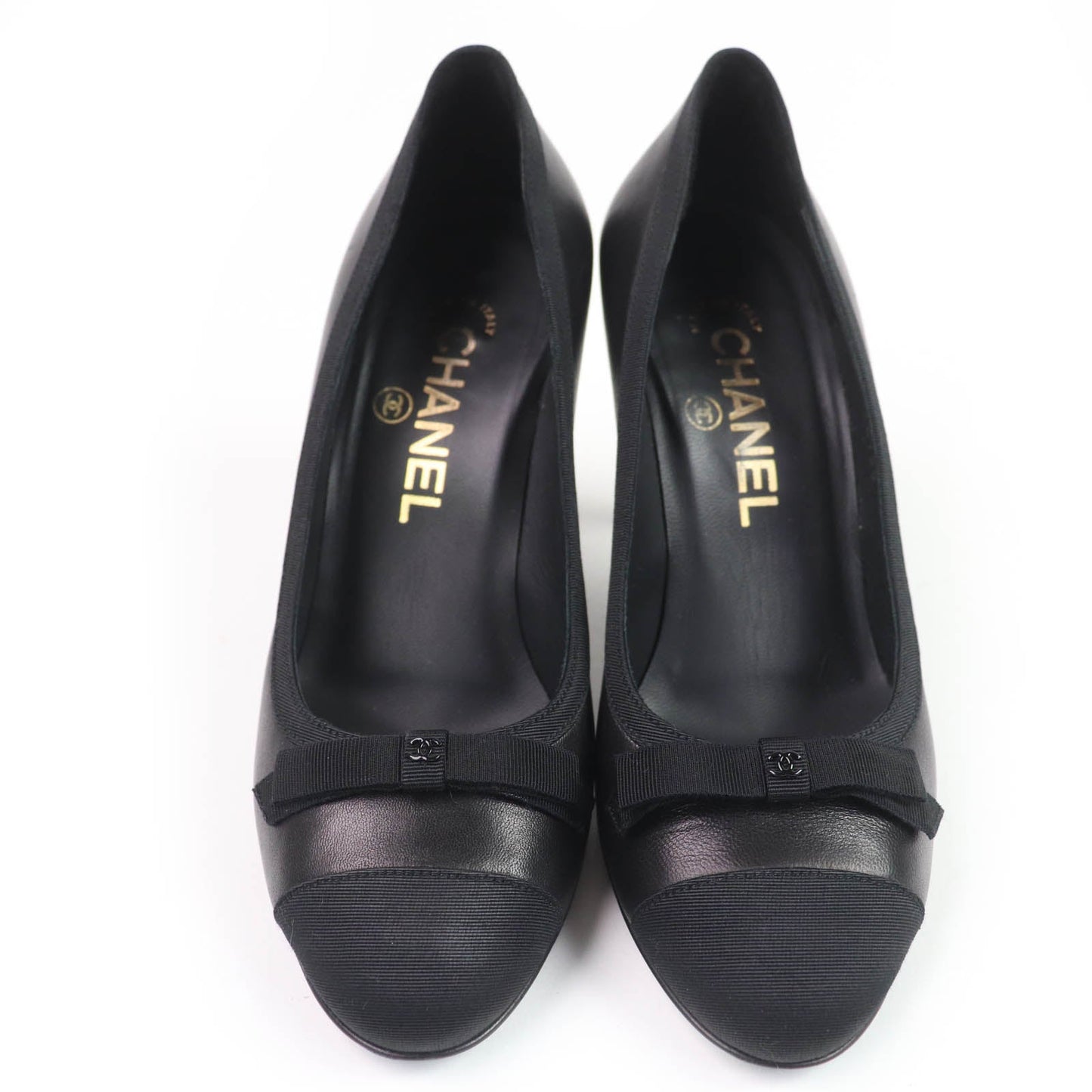 Chanel COCO Mark Ribbon Satin Switch Leather Pumps
