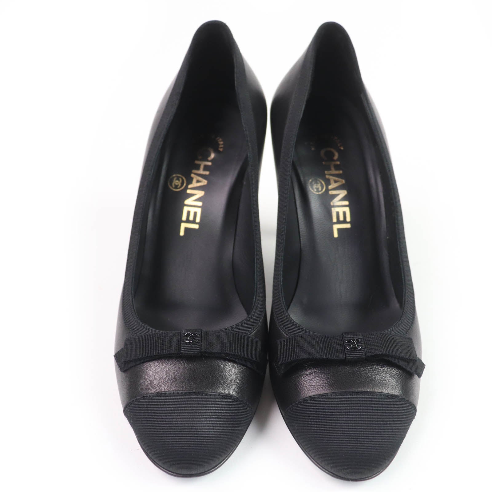 Chanel COCO Mark Ribbon Satin Switch Leather Pumps