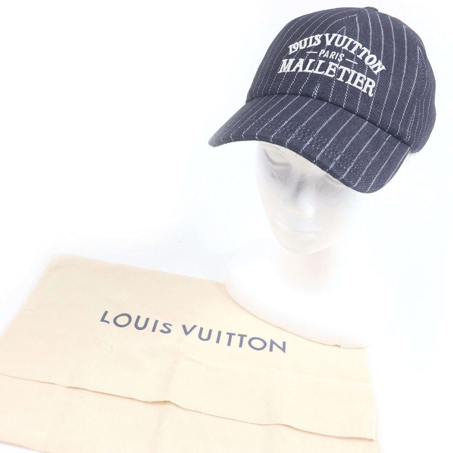 Louis Vuitton M5146L Striped Denim Cotton Navy Hat