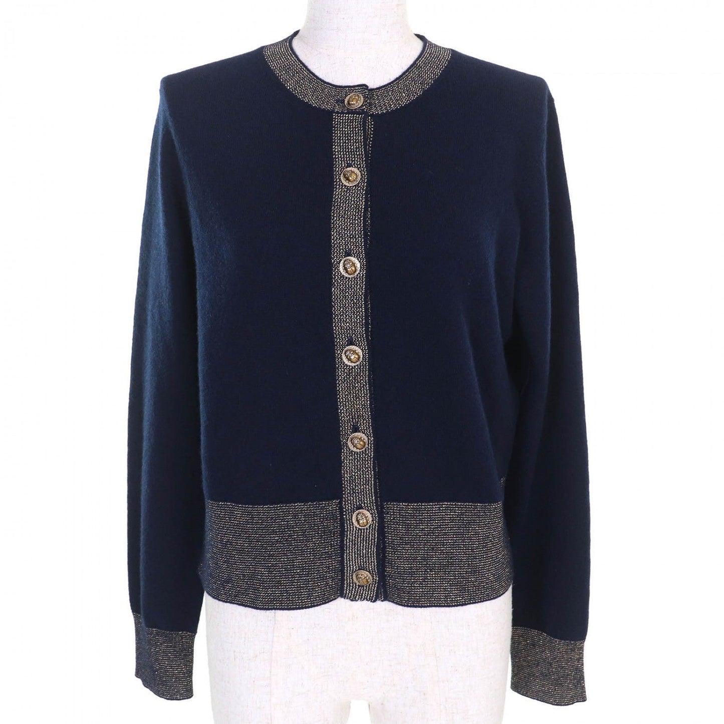Chanel cardigan cashmere Navy 38 Gold Handbag