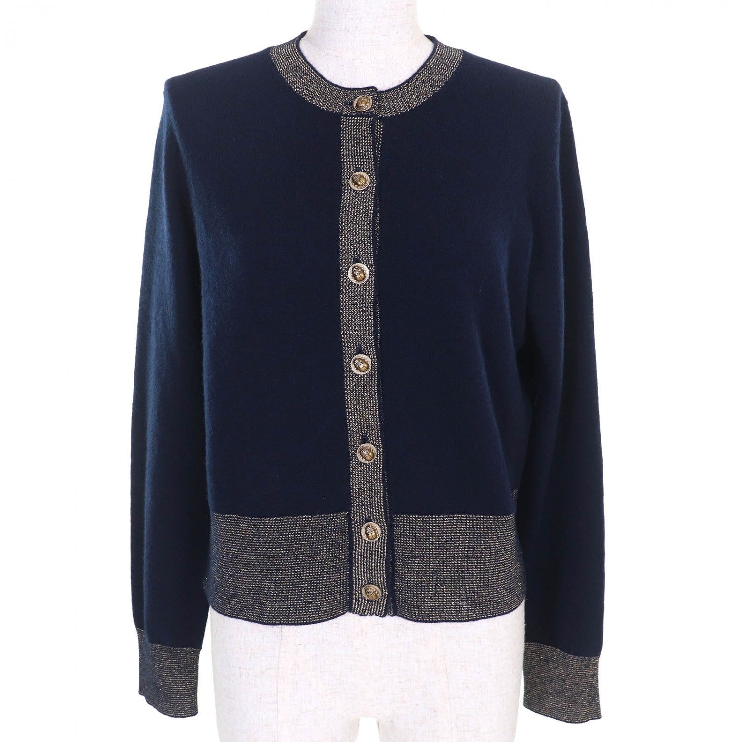 Chanel cardigan cashmere Navy 38 Gold Handbag