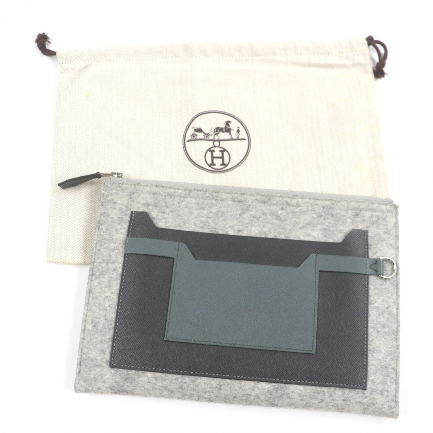 Hermes Clutch Bag Felt Too Doo Gray