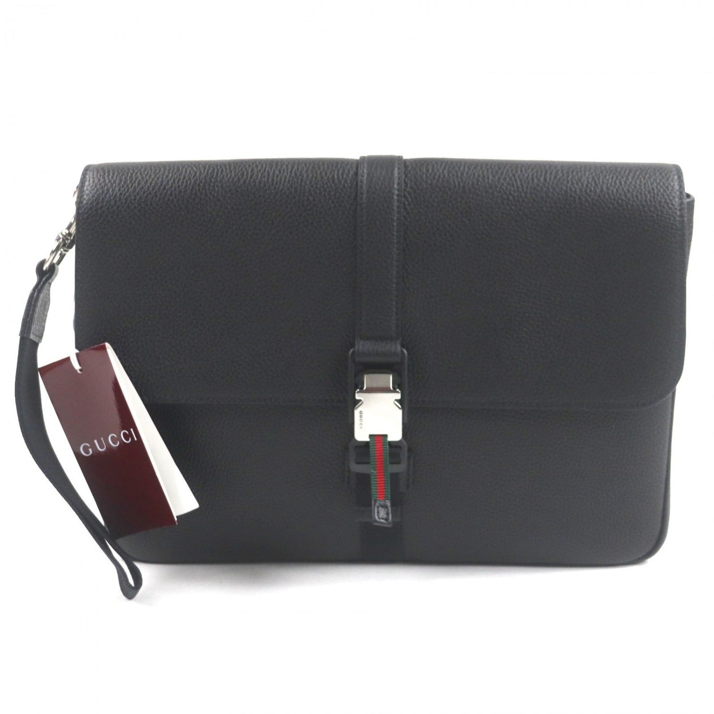 Gucci Web stripe Leather Black Clutch Bag