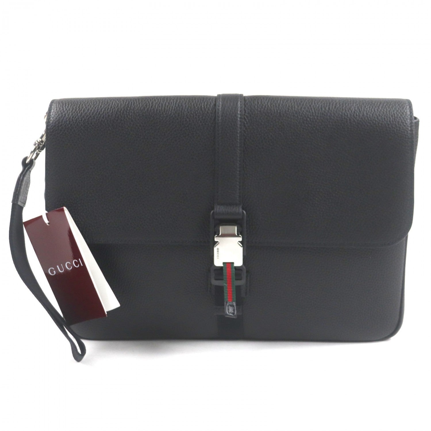 Gucci Web stripe Leather Black Clutch Bag