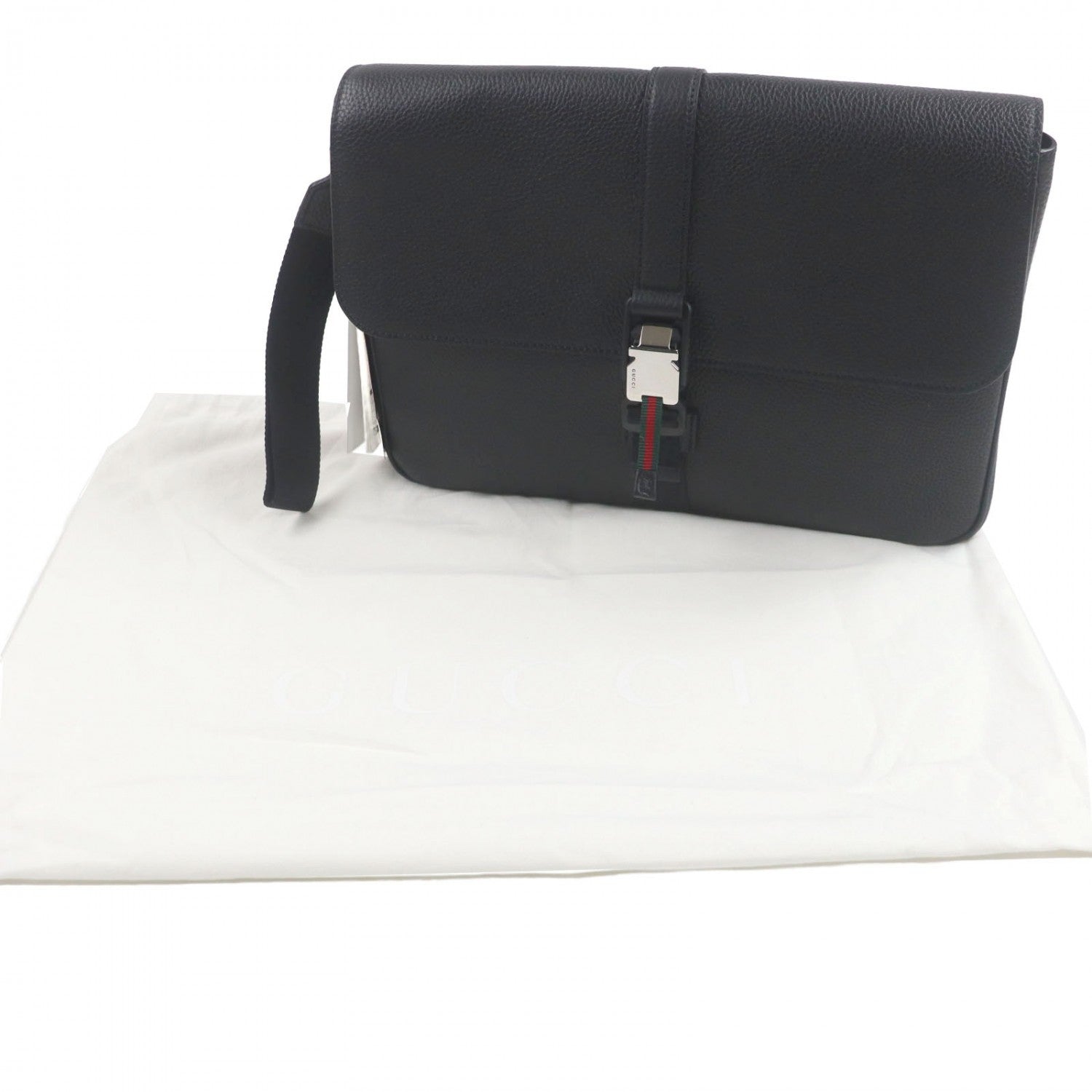 Gucci Web stripe Leather Black Clutch Bag