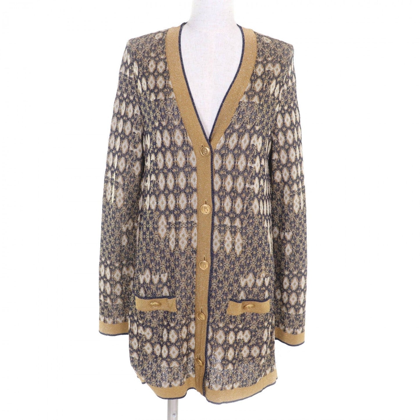 Chanel cardigan Viscose navy 38 Gold Handbag