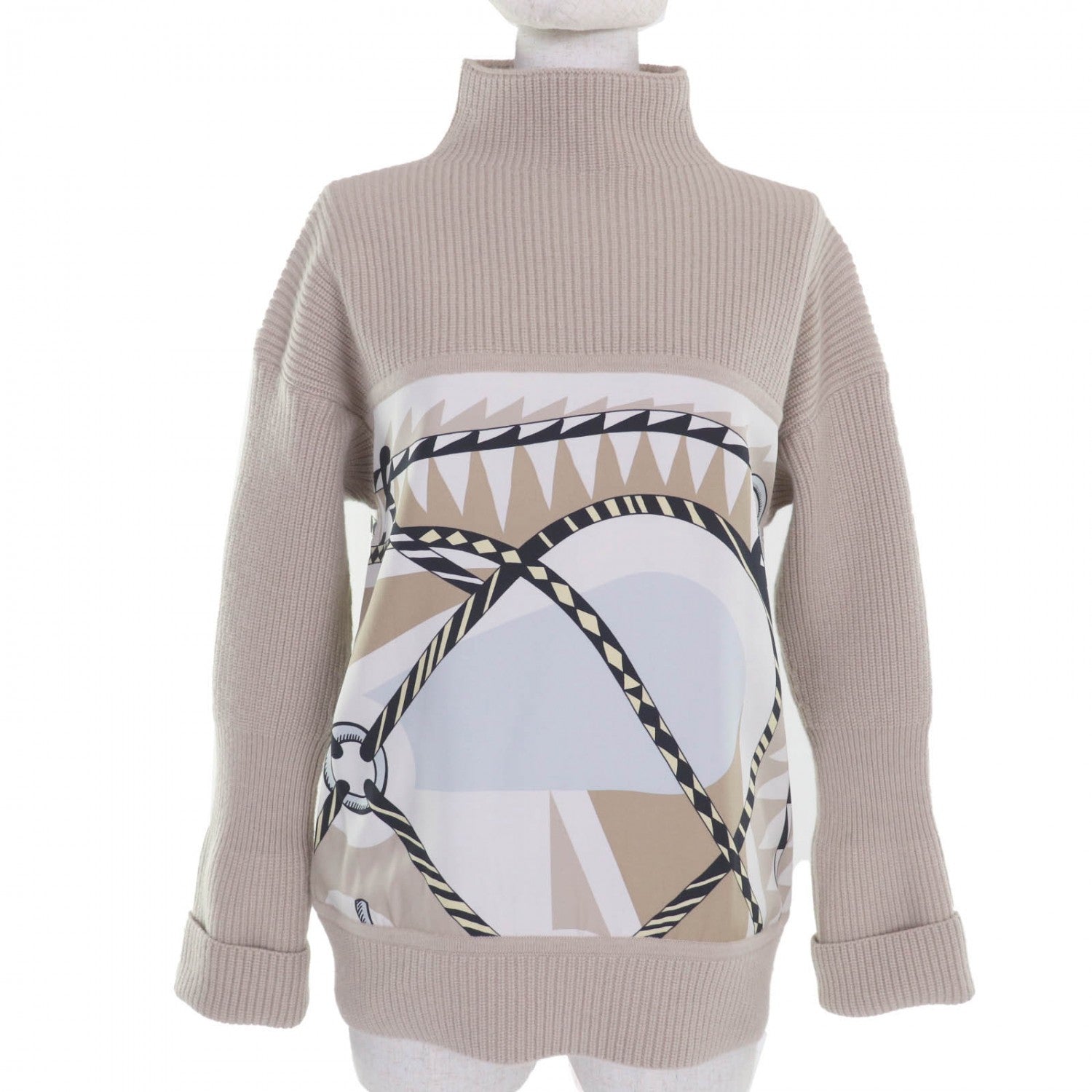 Knit Silk Figure Artistique Handbag Beige Travel Bag